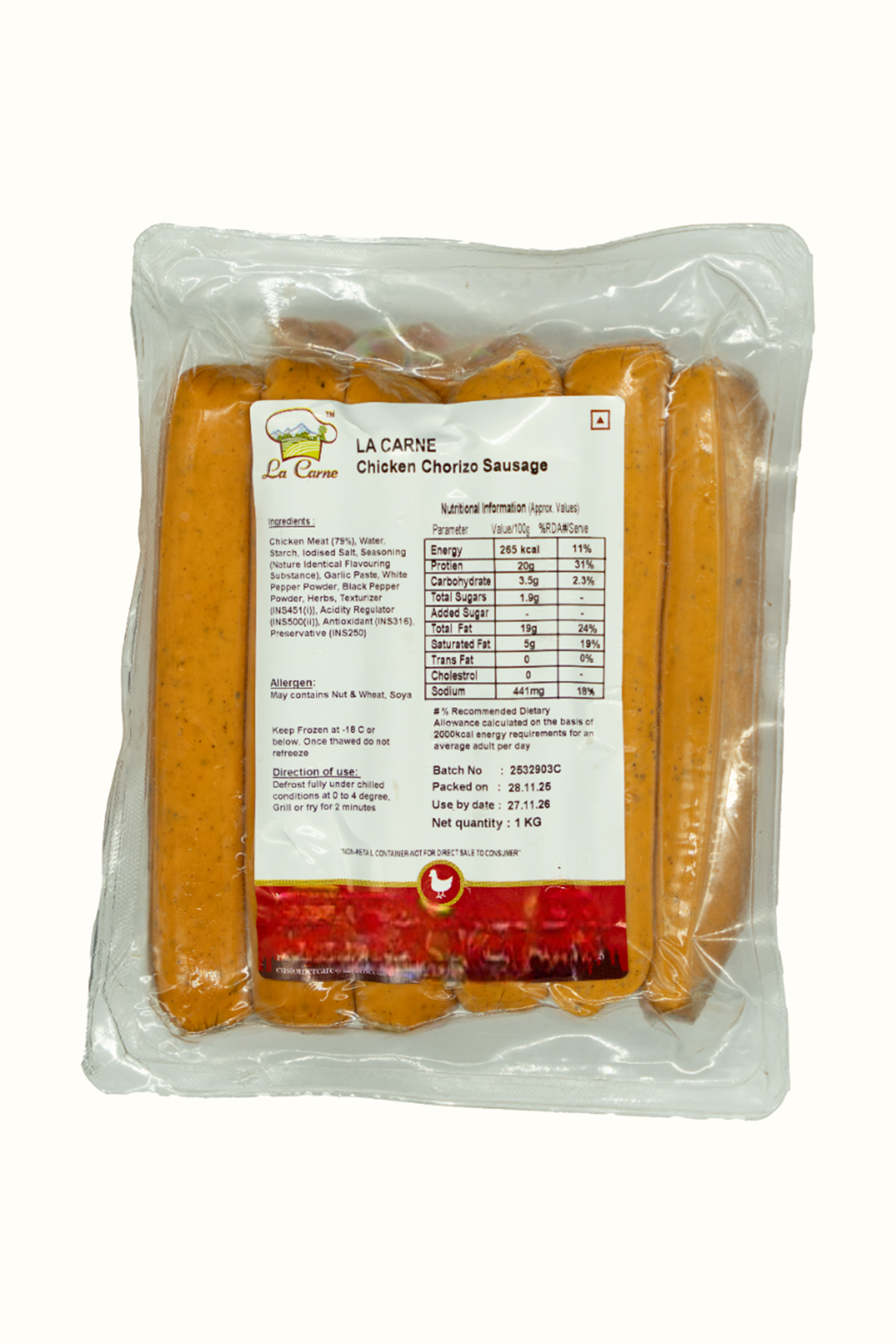 La Carne Chicken Chorizo  Sausages, 1 kg