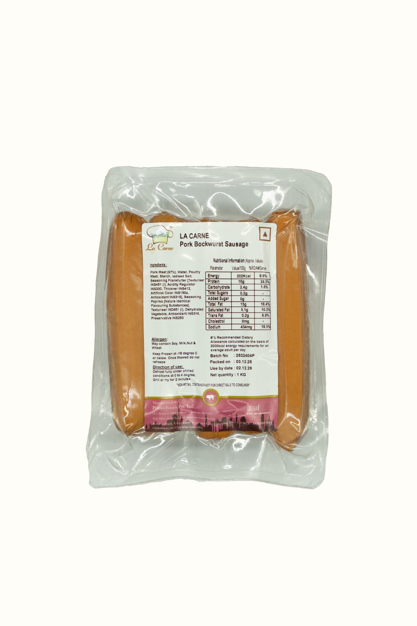 La Carne Pork Knackwurst, 1 kg